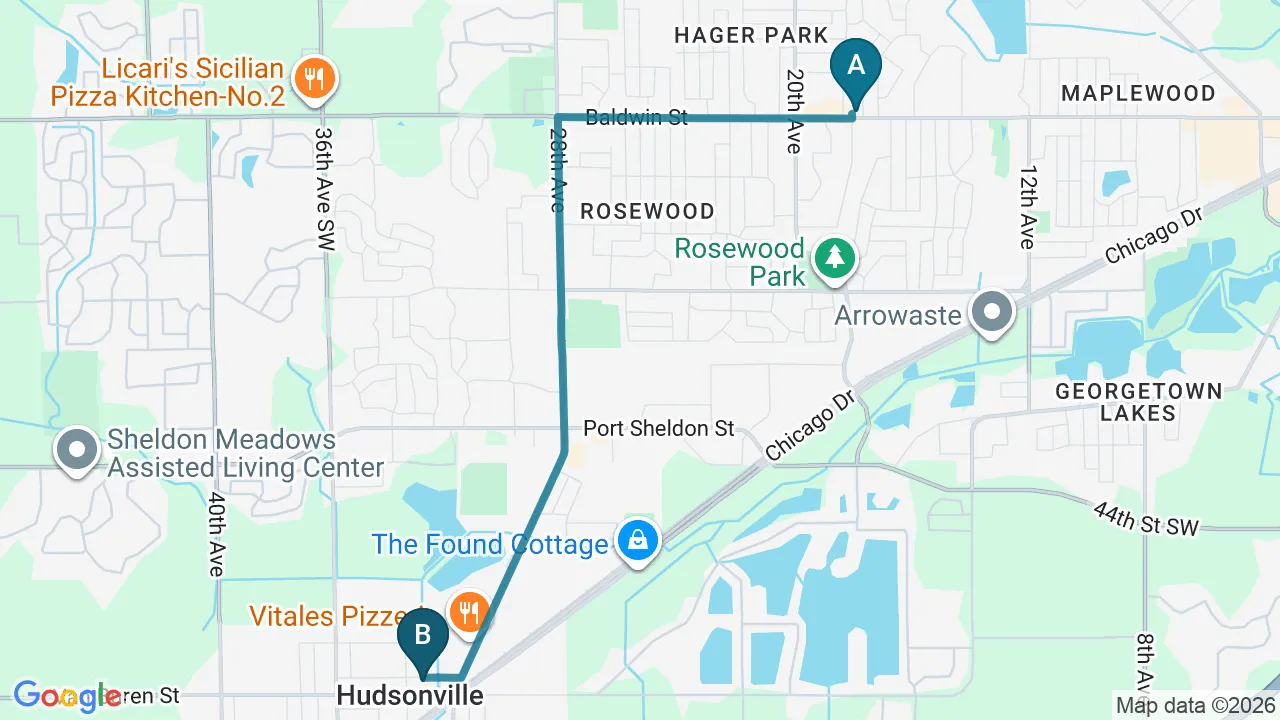 Driving directions map from Jenison, MI to Integrated Chiropractic in Defiance