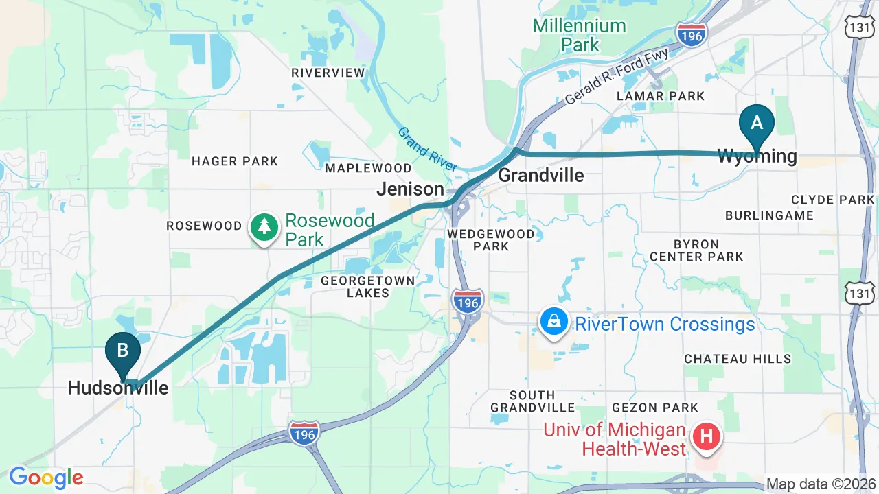 Driving directions map from Wyoming, MI to Integrated Chiropractic in Defiance