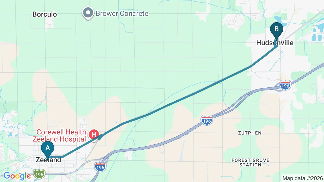 Driving directions map from Zeeland, MI to Integrated Chiropractic in Defiance